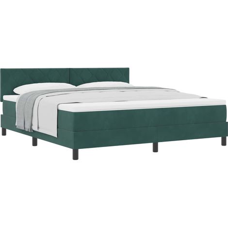 Lit double  Lit adulte  Lit à ressorts avec matelas Vert foncé 180 x 200 cm Velours (1/5)