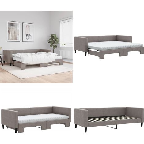 Tagesbett Ausziehbar mit Matratzen Taupe 90x200 cm Stoff - Schlafsofa - Doppelbett (1/5)