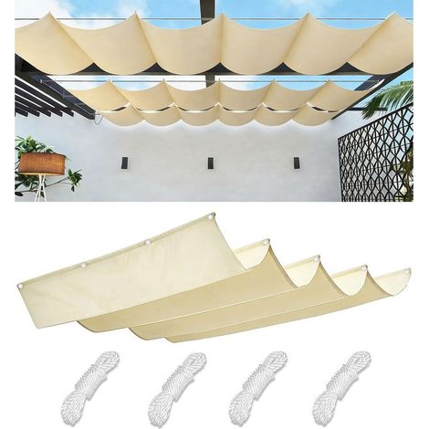 Toile d'ombrage rétractable imperméable à vagues, multicolore, de 0,9 x 1,2 m, couleur sable. Protection solaire et UV pour jardin, terrasse ou balcon. (1/5)