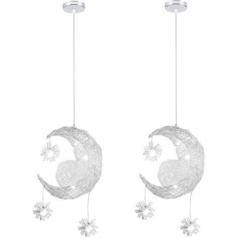 LED Suspension Luminaire Moderne Lustre Lune Étoiles Lumière Plafonnier avec 5 Ampoules Ø25CM Lumière Blanche Froide - 2Pcs (1/5)