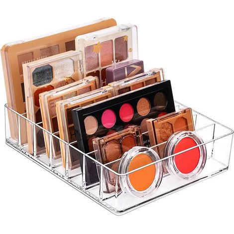Organizzatore per trucchi in plastica a 7 scomparti - Per ombretti, contouring e fard - Per il piano del lavabo del bagno (Trasparente XL) (1/5)