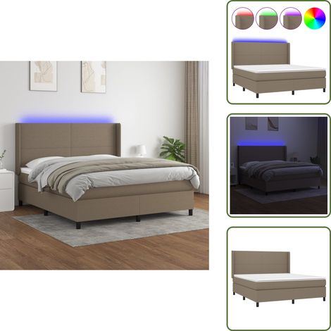 Cama gris taupe - vidaXL Cama box spring colchón y luces LED tela gris taupe 180x200 cm - Cama con cabecero ajustable