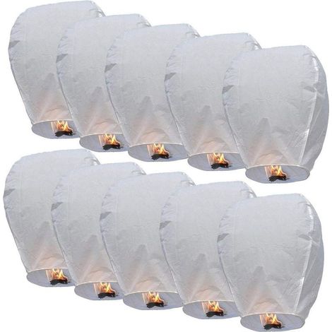 Lanternes Chinoises Kong Ming en Papier Respectueuse de l'environnement Lot de 10 (Blanc)