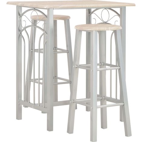 Ensemble Table + 2 Tabourets de bar Table haute et bar Bois et acier 13865 (1/5)