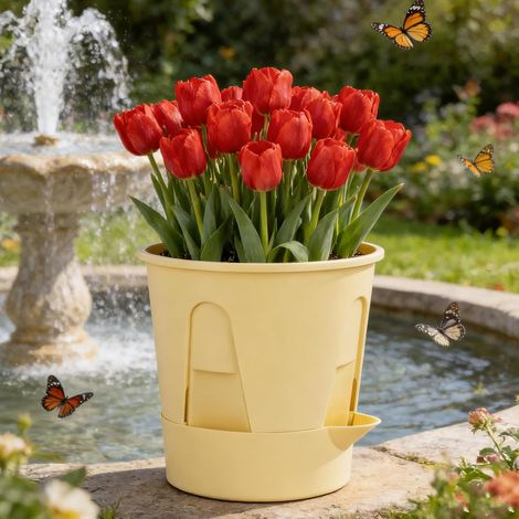 Pots avec Arrosage par le 1 Pots à Réserve d'Eau avec Soucoupes pour Fleurs Ensemble Décoratif pour Patio et Balcon Pour Jardin Intérieur Extérieur Fenêtre et Terrasse (1/5)