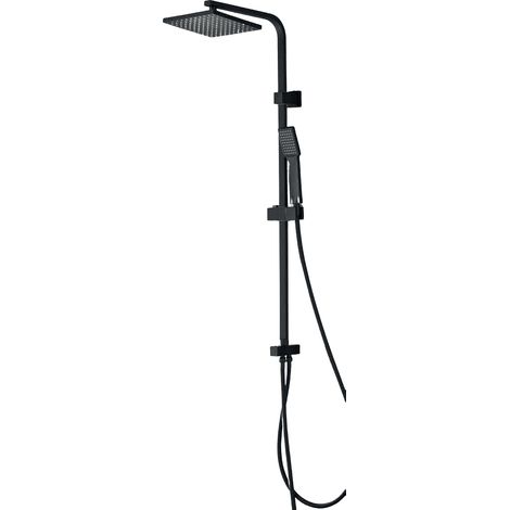 Colonna Doccia Quadrata Nero Opaco con Supporto Regolabile, Doccetta Square e Soffione 20x20 cm