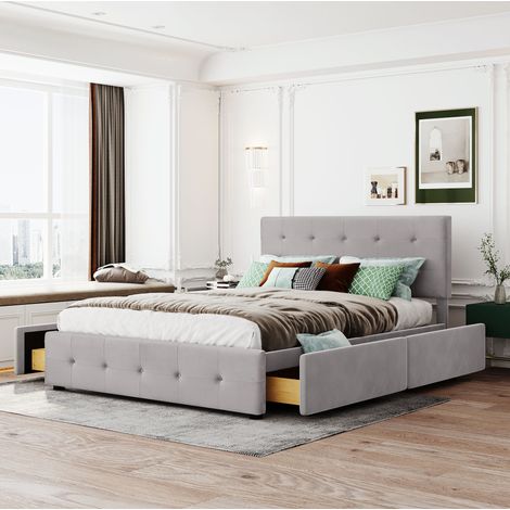 letto contenitore 140x200 4 cassetti grigio OKMYHOME (1/5)