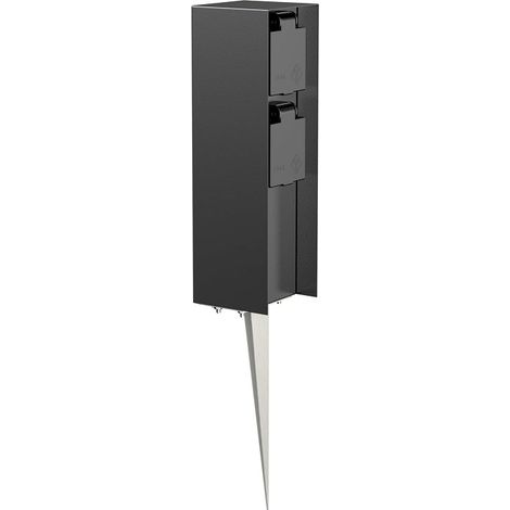 Colonne de prise de jardin avec piquet pour extérieur, IP44, 2 voies, noire, carrée, 23 cm (1/5)