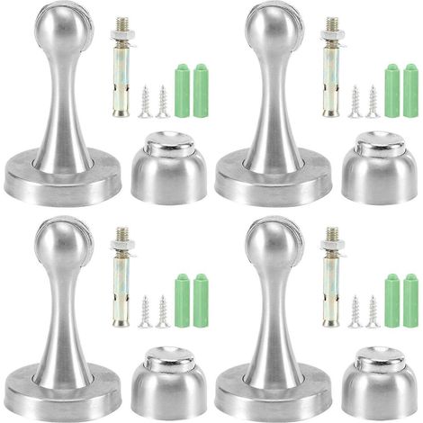 Jeu de 4 butées de porte magnétiques en acier inoxydable, arrêt de porte moderne avec fixation murale, maintenant la porte ouverte, idéal pour la maison (1/5)