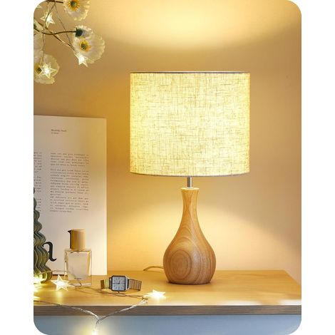 Petite Lampe de Chevet en Bois, E27 Ampoule Inclus, Beige (1/5)