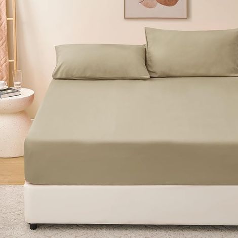 Drap Housse 180x200 Kaki 180 x 200 Bonnet 40cm Matelas en Microfibre 2 Personnes Doux et Respirant avec Élastique Tout Autour