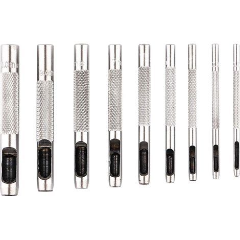 Set of 9 hollow steel punches from 2.5 to 10 mm for leather, watches, fabrics, belts, gaskets with storage bag (1/5)