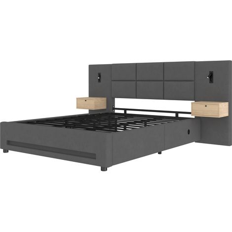 Letto contenitore 180x200 cm in velluto grigio scuro con testiera, LED e USB-C (1/5)