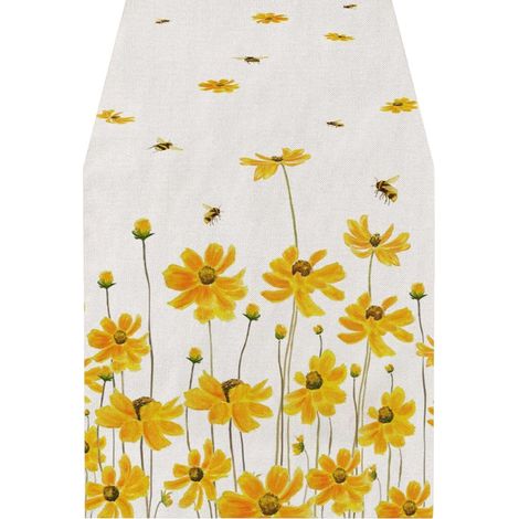 Banner De Table - Nappe De Table Imprimée Fleurs - Pour Décoration Intérieure Printemps Été - 1 Pièce (1/3)