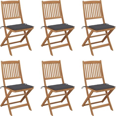 Lot de 6 Chaises de jardin pliables - Chaises d'extérieur pour terrasse/jardin avec coussins Bois d'acacia BV639533 - BonneVie (1/5)