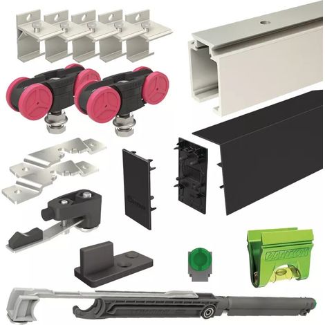 Ensemble SAF-Black pour 1 porte de de 21 à 60 kg avec amortisseur et rail de 195 cm - MANTION SAS - SAF60-195-BLACK (1/2)
