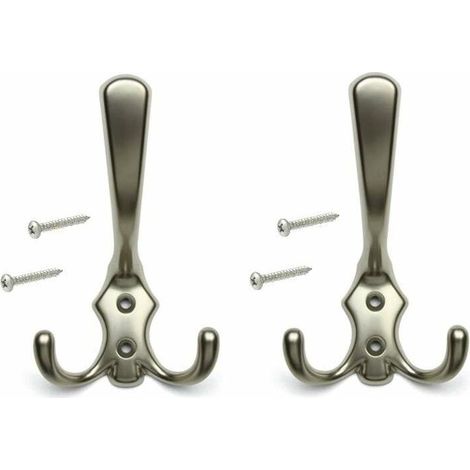 2x crochet double 125mm métal nickel mat avec vis mural cuisine salle de bain porte manteau serviette sac couvert vetement dressing meuble placard (1/2)