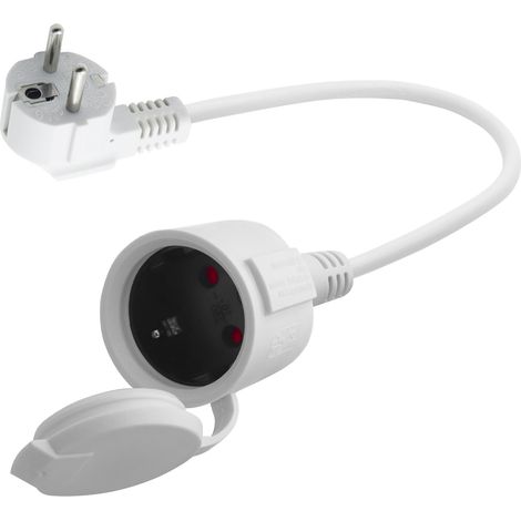 Rallonge électrique d'extérieur Court, Câble d'extension Blanc, 3x1,5 mm² 16A 250V IP44, pour la Maison (Blanc- 90 degrés, 0.3) (1/5)
