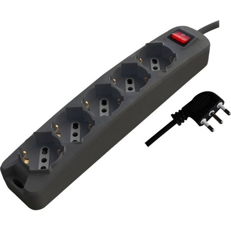 V-TAC 5-fach Steckdosenleiste 10/16A 2P+T Bypass/Schuko-Schalter 1,5m Kabel 16A Stecker
