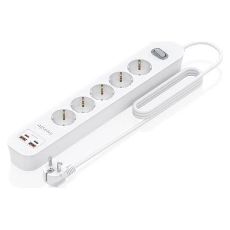 Regleta con Interruptor Aisens ASPS-2A2C14-W/ 5 Tomas de Corriente/ 2 USB - 2 USB Tipo-C/ Cable 1.4m/ Blanco