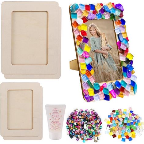 DIY Mosaik Bilderrahmen Bastelset für Kinder & Erwachsene, Holzrahmen mit Muscheln & Kristallen (1/4)