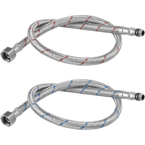 Set of 2 connecting hoses – G3/8 x M10 – extension hose – 60 cm – stainless steel – for mixer tap