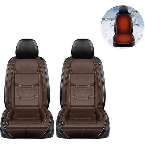 Housses de siège auto chauffantes - marron - coussin chauffant 12V/24V - housses de siège auto universelles - avec contrôle de la température (1/3)