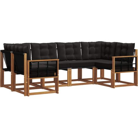 Outdoor Sofa Set with Cushion 6 pcs Natural and Black vidaXL
