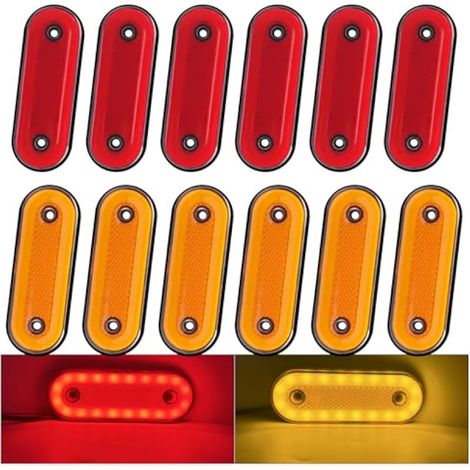 12PCS Feux de Gabarit Rouge+Jaune,12V 24V Feu de Gabarit Remorque LED Arrière Avant Indicateur Feux de Gabarit Latéraux pour Remorque Camion Caravane (1/5)