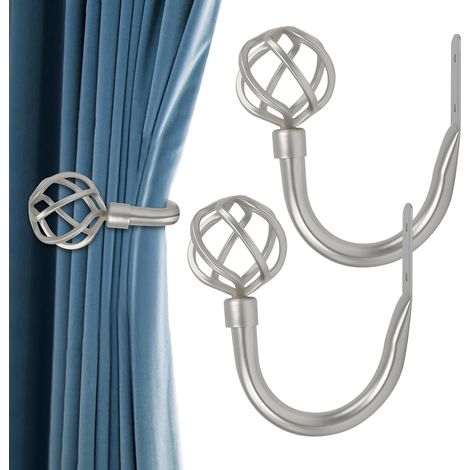 Attaches-rideaux 2 pièces, attaches-rideau en fonte massive heavy-duty, supports latéraux tire-rideaux pour décoration de fenêtre maison (nickel satiné) (1/5)