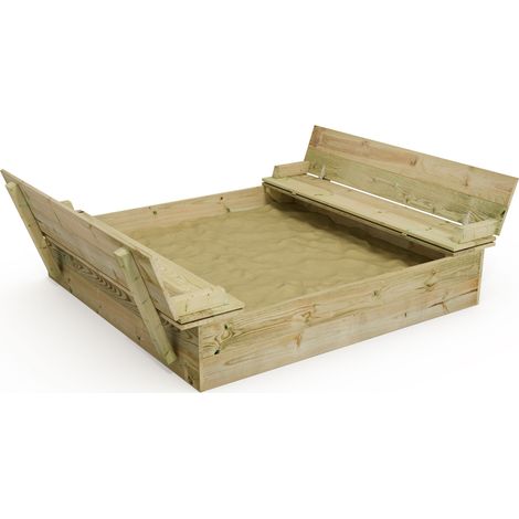 Wickey Sandkasten Flippey mit Klappdeckel - Sandkasten mit Sitzbank und integriertem Deckel - 150 x 165 cm (1/5)