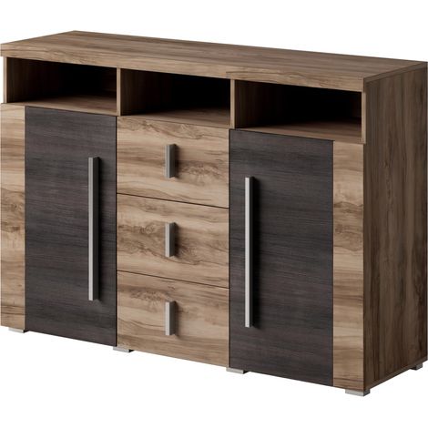 Buffet BRAZZA 2 porte 3 cassetti – Colore noce satinato – Niche aperte – 132 cm