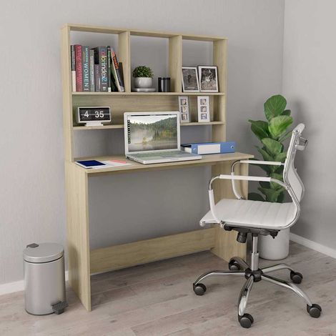 vidaXL Escritorio con estantes contrachapada color roble 110x45x157 cm (1/5)