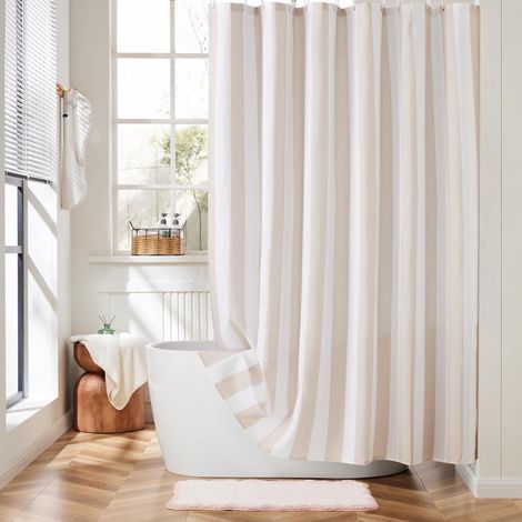 1 Rideau de douche,Motif rayures verticales,Tissu polyester 120g/m²,Imperméable,Salle de bain (1/5)