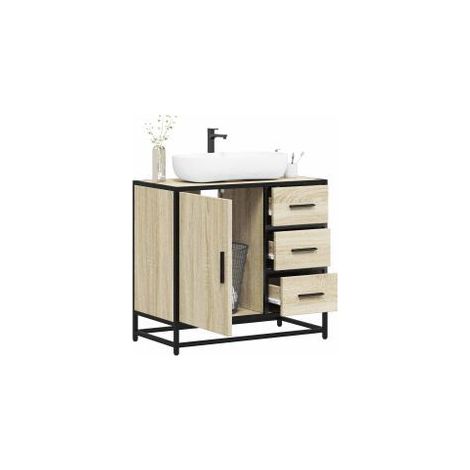 Armoire lavabo de salle de bain chêne sonoma bois d'ingénierie
