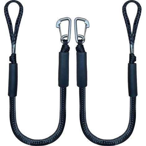 Ligne d'amarrage élastique 4 pieds – Corde PE + PP avec crochet – Lot de 2 – Absorption des chocs pour bateaux et kayaks
