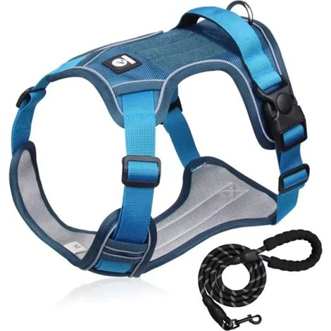 Harnais pour chien ajustable avec laisse assortie – Gilet réfléchissant anti-traction pour chiens de petite, moyenne et grande taille, ajustement en 3 points, boucle de sécurité, pour la marche, la co (1/5)