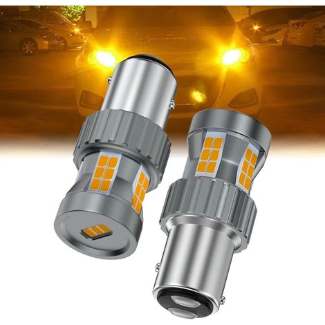 1157 Ampoules LED 12V Super Lumineuses Jaune Ambré Sans Erreur Anti Hyper Flash Feux Clignotants Avant et Arrière, 2 Pièces (1/5)