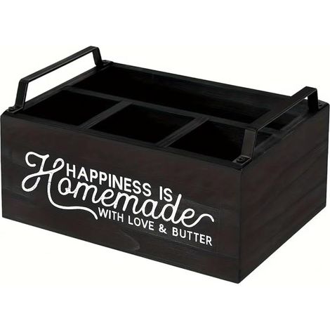 Porte-ustensiles de cuisine en bois avec 4 compartiments, étagère à café, panier de rangement avec poignée pour comptoir de cuisine et bar à café, organisateur efficace d'ustensiles et (1/5)