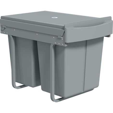 Poubelle encastrable coulissante 40 L, 2 x 20 L, sous plan de travail, bacs amovibles en plastique, structure métal gris anti-traces  CHICFURN (1/5)