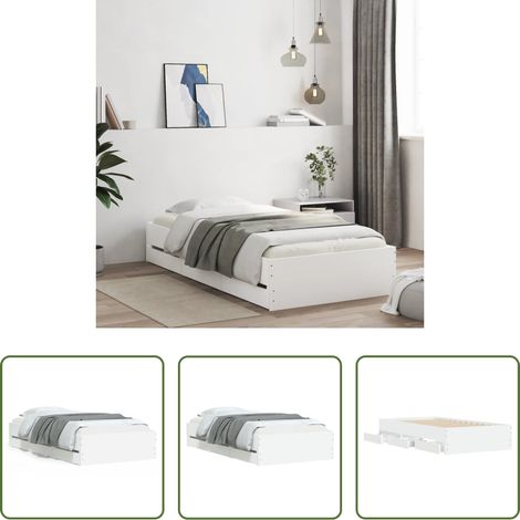 Cadre de lit - Cadre de lit avec tiroirs sans matelas blanc 75x190 cm (1/5)