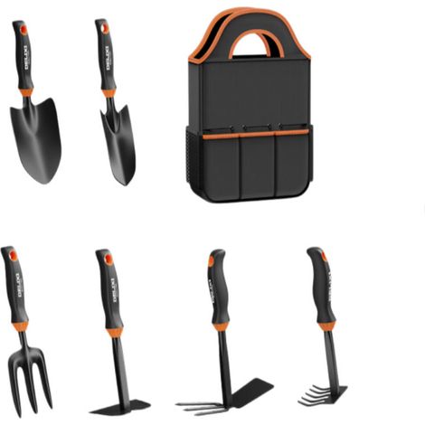Kit Jardinage 6 Pièces Outils de Jardin Bêche Transplantoir Râteau Cultivateur Housse Rangement Portable (1/4)