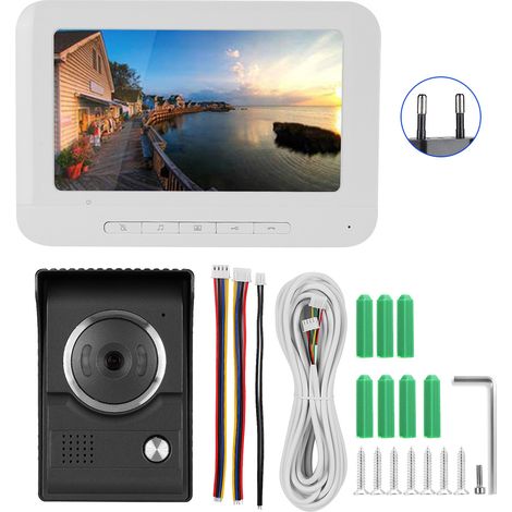Écran TFT LCD 7 pouces IR HD couleur moniteur vidéo interphone porte sonnette surveillance 100-240V fiche UE (1/5)