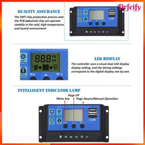 Akozon Contrôleur de solaire Contrôleur De Solaire 80A Regulateur Batterie De Panneau Solaire jeux gonflable Bleu 30A (1/5)