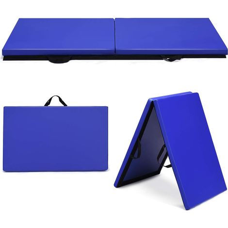 COSTWAY 180x60x4cm Weichbodenmatte, 2 Fach klappbare Gymnastikmatte, Yogamatte mit Klettverschluss und 2 Tragegriffe, Klappmatte, Turnmatte für Gymnastik, Yoga, Fitness und Training