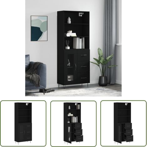 The Living Store Highboard Schwarz 69,5x34x180 cm Holzwerkstoff - Hochschrank - Sideboard - Eichefarben - Wohnraum Dekoration - Aufbewahrung (1/5)