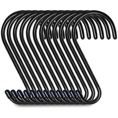 12er-Pack S-Haken zum Aufhängen, 15 cm, Kleiderbügelhaken, Aufhängehaken, Kleiderbügel (12 Stück, groß, schwarz) (1/5)