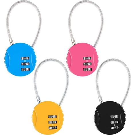 4 PCS Cadenas Code,Cadenas Code à 3 Chiffres (4 Couleur),Cadenas Valise Avion,Cadenas Câble à Code pour Vélo, Sac de Voyage,Casier ou Sac à Dos