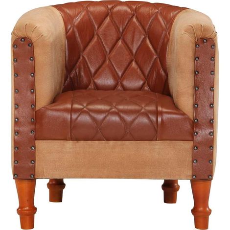 Maison Exclusive - Sessel Braun Echtleder und Massivholz Mango (1/5)