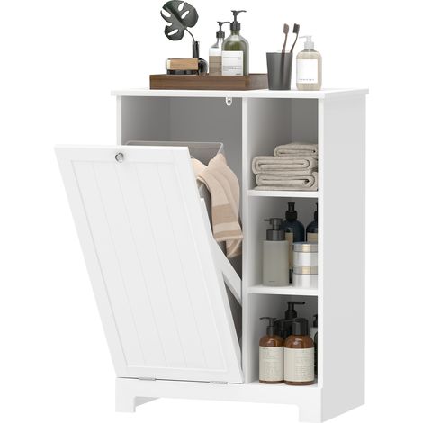 Mueble de Baño con Cesto Ropa Sucia Cesta Extraíble Estante Ajustable y Compartimentos para Baño 60x38x86 cm Blanco (1/5)